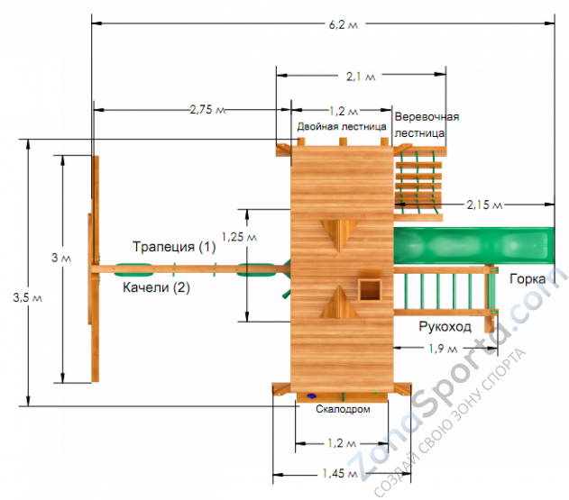 Деревянная детская площадка для дачи Igragrad Крепость Фани с рукоходом (Дерево)
