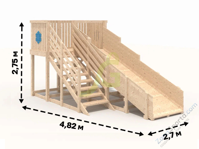 Деревянная зимняя горка IgraGrad Snow Fox скат 4 м без окраски
