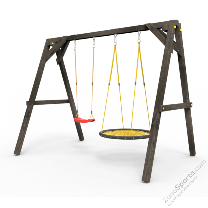 Деревянные качели Пикник 2 Black (качели гнездо 1м качели долька)