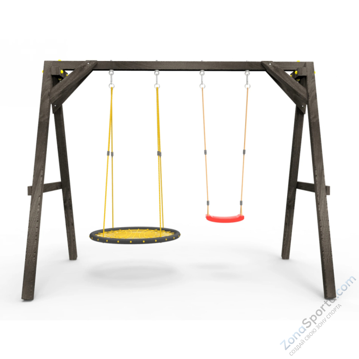 Деревянные качели Пикник 2 Black (качели гнездо 1м качели долька)
