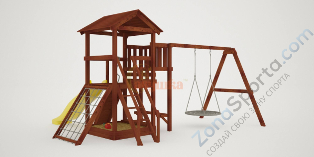 Детская площадка Савушка Мастер 2 с качелями Гнездо 1 метр (Махагон)