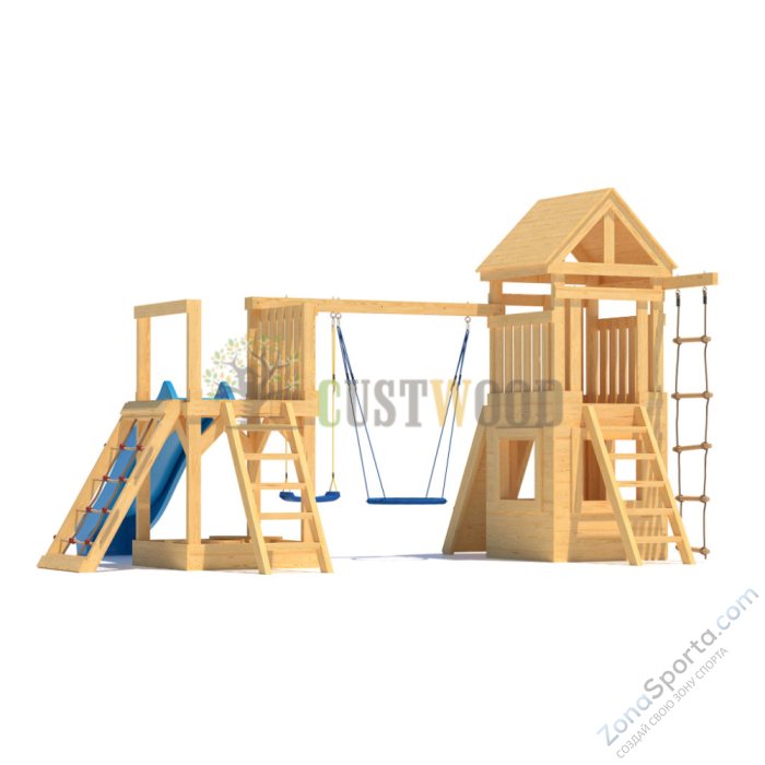 Детская деревянная игровая площадка для улицы дачи CustWood Scout S9 с деревянной крышей