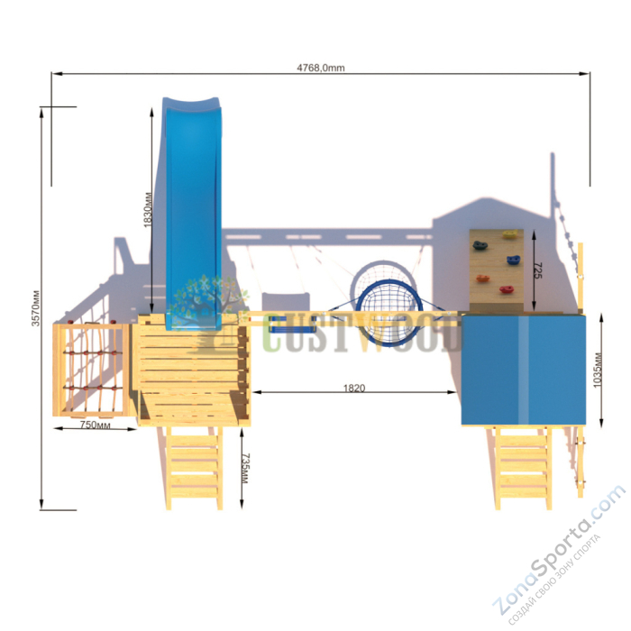 Детская деревянная игровая площадка для улицы дачи CustWood Scout S9