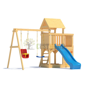 Детская деревянная игровая площадка для улицы дачи CustWood Scout S3 с деревянной крышей