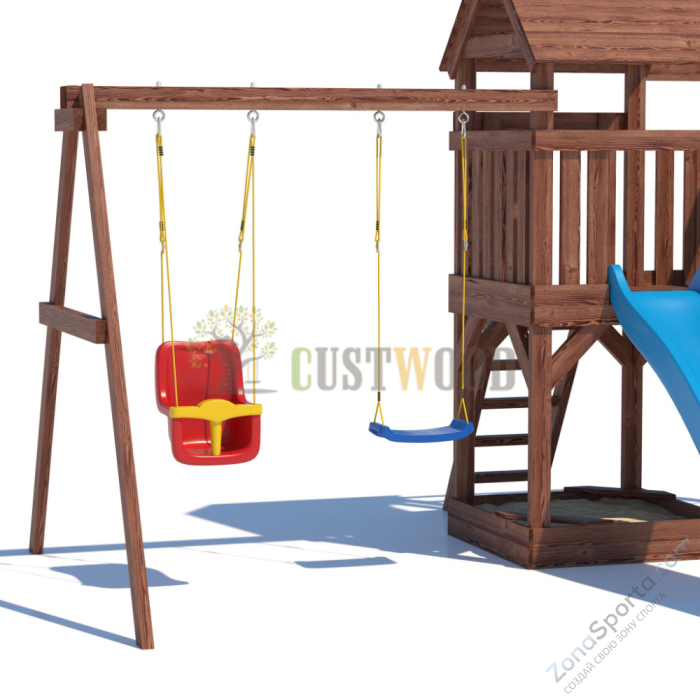 Детская деревянная игровая площадка для улицы дачи CustWood Scout SC4 с деревянной крышей