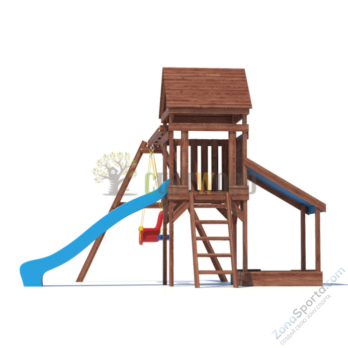 Детская деревянная игровая площадка для улицы дачи CustWood Scout SC6 с деревянной крышей