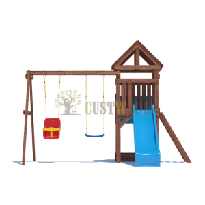Детская деревянная игровая площадка для улицы дачи CustWood Scout SC6 с деревянной крышей