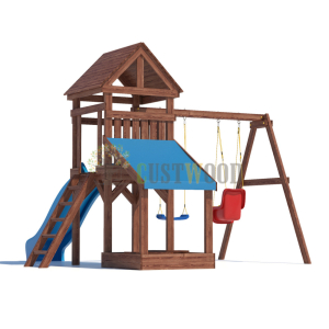 Детская деревянная игровая площадка для улицы дачи CustWood Scout SC6 с деревянной крышей