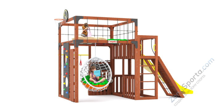 Детская площадка Савушка Куб-3 (Махагон) подушками и коконом
