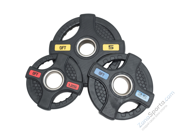 Диск олимпийский обрезиненный черный с двумя хватами Original FitTools FT-2HGP-5 5 кг