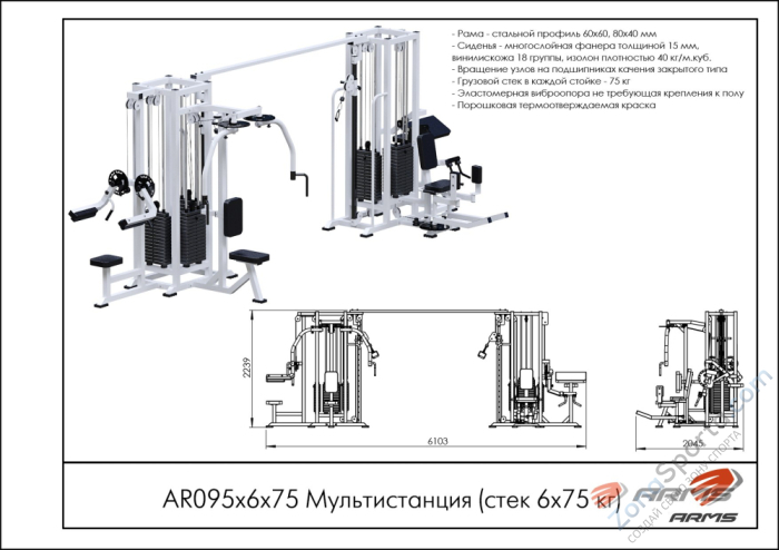 Мультистанция (стек 6х75 кг) ARMS AR095х6х75