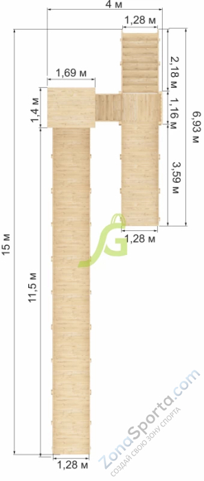 Зимняя деревянная горка IgraGrad Snow Fox 12 м с двумя скатами без окраски