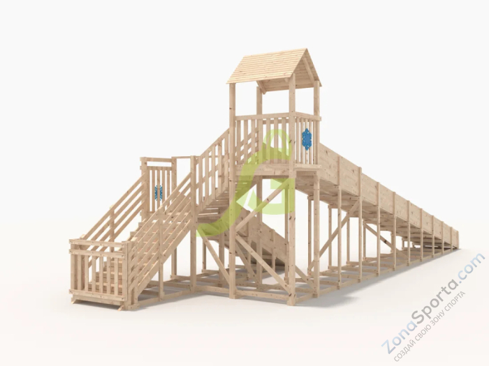 Зимняя деревянная горка IgraGrad Snow Fox 12 м с двумя скатами без окраски