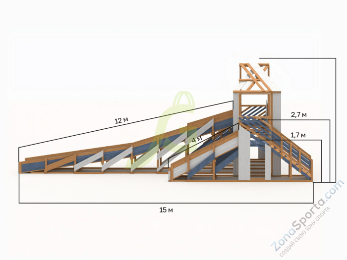 Зимняя деревянная горка IgraGrad Snow Fox 12 м с двумя скатами мод.624