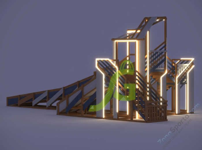 Зимняя деревянная горка IgraGrad Snow Fox 12 м с двумя скатами мод.624